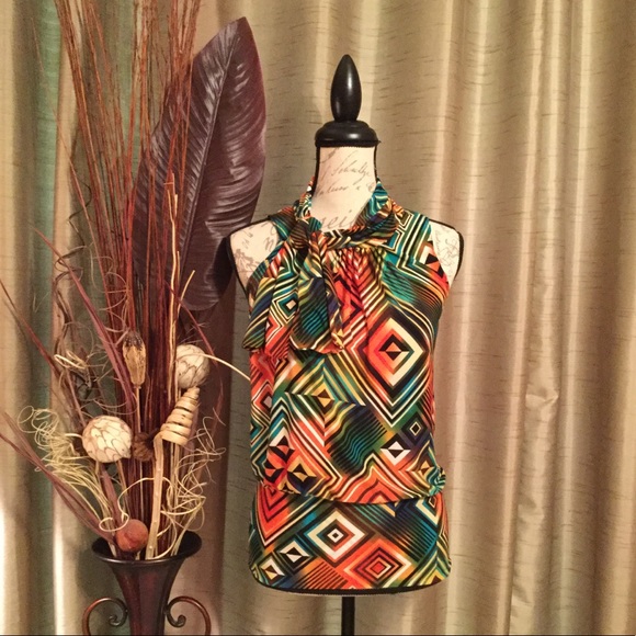 Rachel Rachel Tops - NEW Elegant Multicolored Side Bow Tie Top